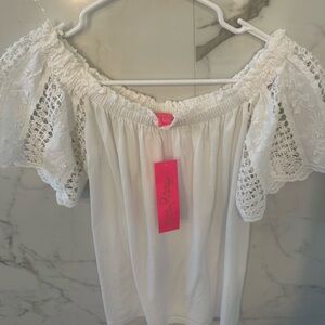Lilly Pulitzer White Lace Off-Shoulder Blouse